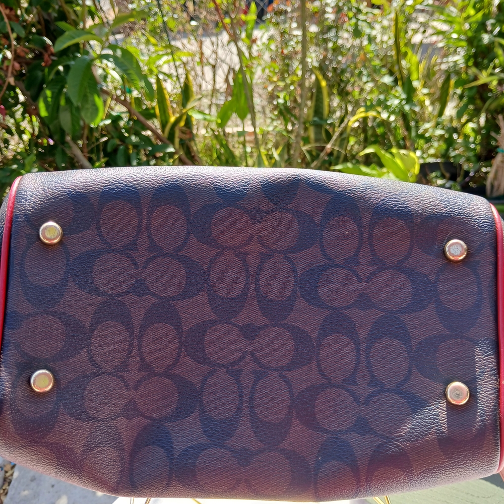 Coach Red and Brown Satchel with Signature Design - Picture 3 of 7